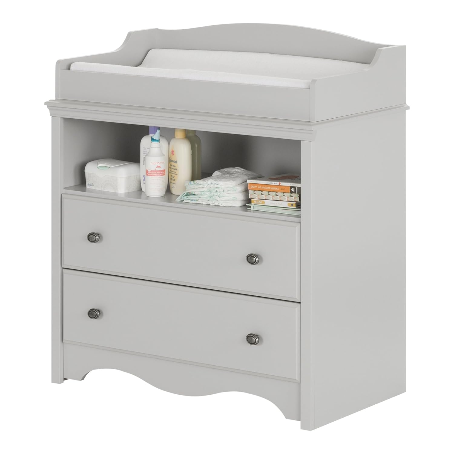 gray changing table with drawers
