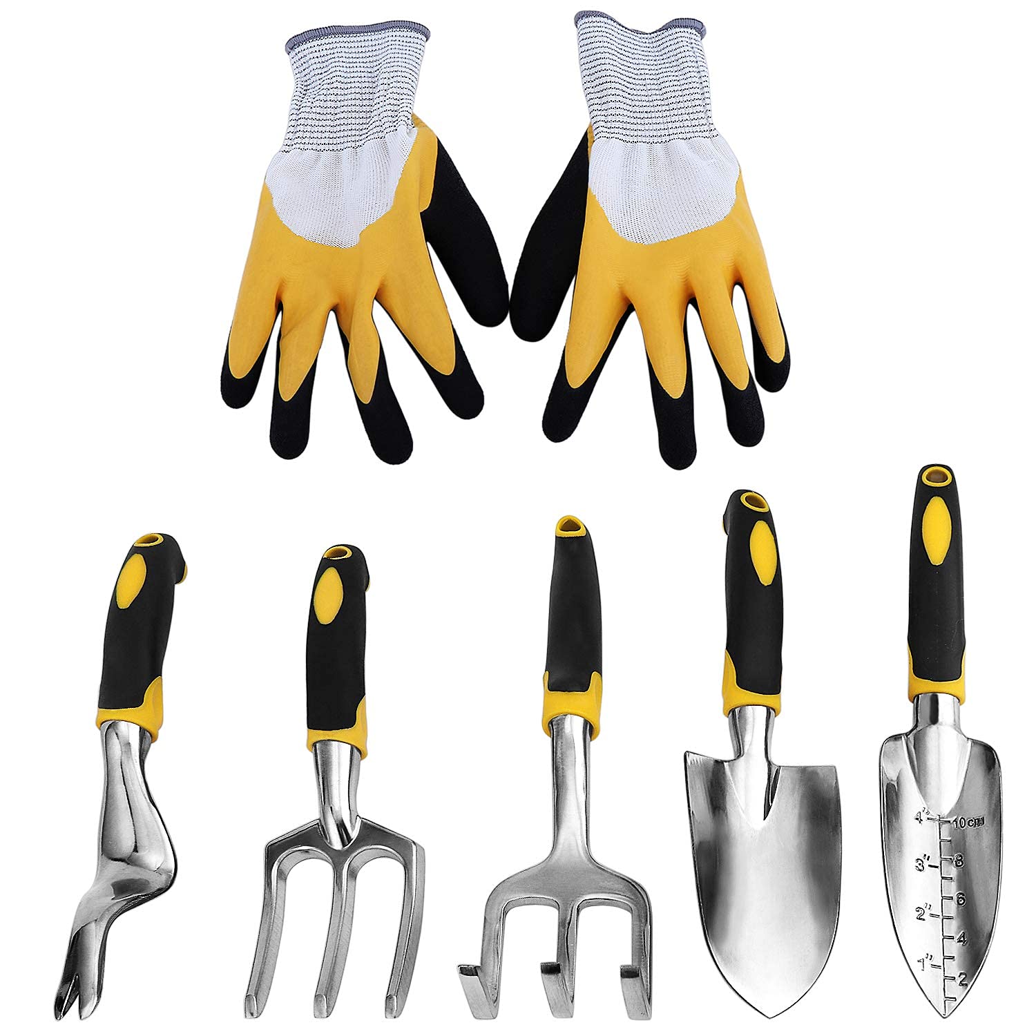 Coolty 6 Piece Gardening Tools Set, Gardening Hand Tool Including Trowel, Transplanted, Cultivator, Weedier, Weeding Fork and Gardening Gloves for Gardening Craft