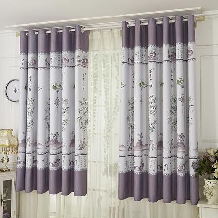 Demiawaking Bamboo Painting Thermal Blackout Curtains Eyelet