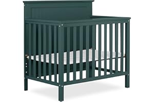 Dream On Me Ava 4-in-1 Convertible Mini Crib in Olive, Greenguard Gold Certified, Non-Toxic Finish, Comes with 1" Mattress Pad, with 3 Mattress Height Settings