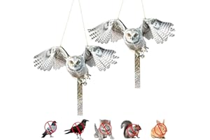 OFFICREATIVE Owl to Keep Birds Away, 2Pack Bird Scare Hawk Fake Owl, Reflective Hanging Bird Decoration, Bird Control Device to Keep Birds Pigeon Woodpecker Away from Patio Garden