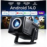[2000 ANSI Daylight Visible] Native 1080P Smart Video Projector 4K 8K Input, Android 14 Projecteur Portatif with HiFi Sound, Auto Focus &amp; Keystone, WiFi Bluetooth Home Theater for iPhone/Netflix X7