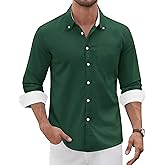 Alimens & Gentle Men's Oxford Shirt Long Sleeve Button Down Shirt Casual Stretch Wedding Dress Shirt with Pocket