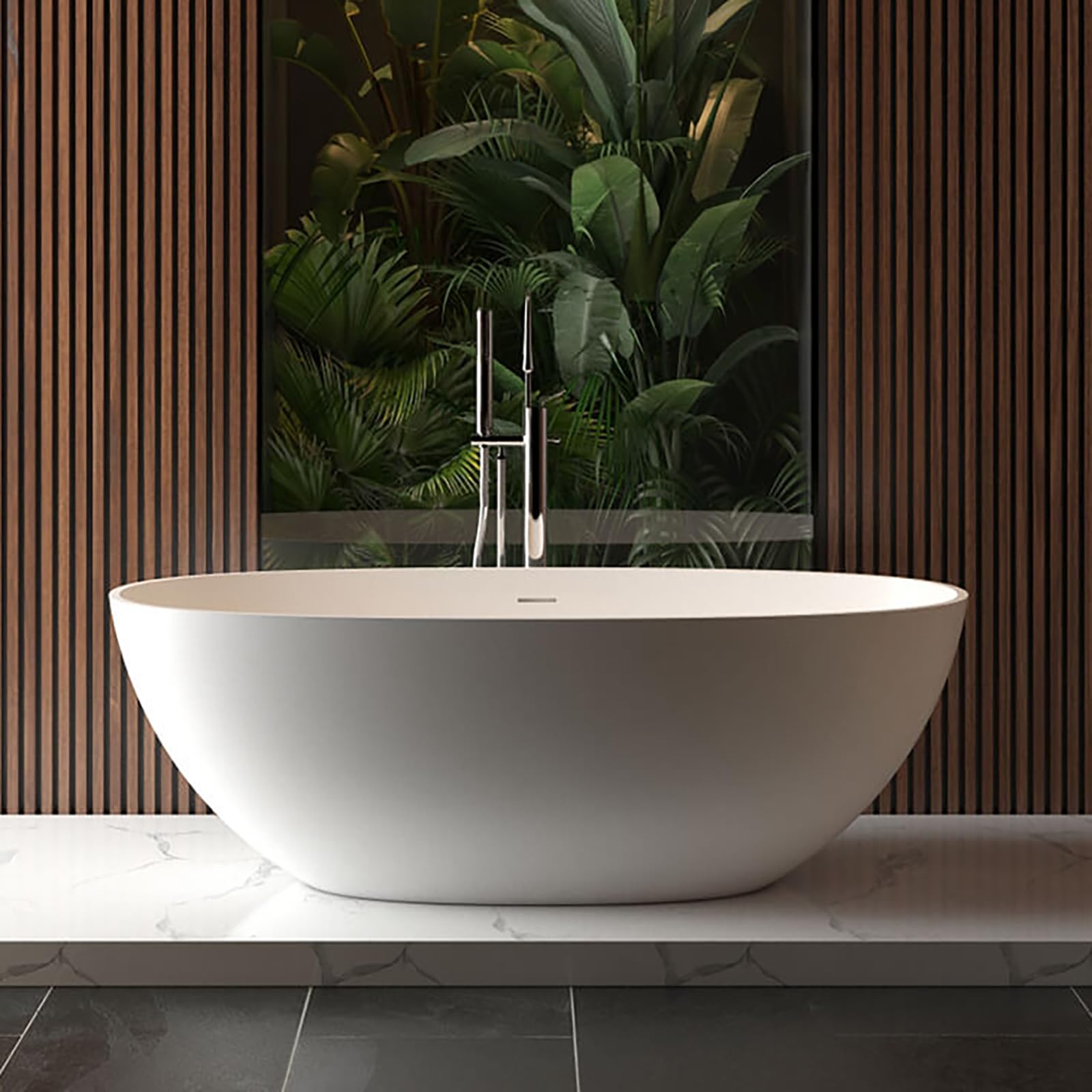 Photo 1 of *MINOR DAMAGE - USED*
GarveeTech 65 in Solid Surface Freestanding Bathtub, Contemporary Oval Shape Soaking Tub, Stone Resin Stand Alone Bathtub With Pop-Up Drain and Overflow, Cupc Certified,Matte White