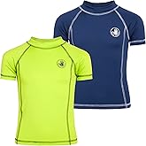 Body Glove Boys Swim Shirt - 2 Pack UPF 50+ Quick Dry Sun Protection Short Sleeve Rash Guard for Boys Kids Swimwear (2T-14)