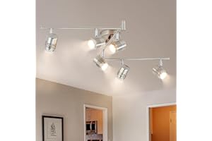 DINGLILIGHTING DLLT 6-Light Track Lighting Fixtures Swing Arm, Kitchen Ceiling Spot Light, Flush-Mount Foldable Track Rail Lighting for Living Room, Dining Room, Offices, Bedroom, Picture Wall, Kitchen, Warm Light