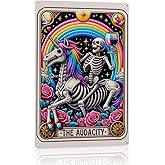 Unicorn Skeleton Wall Decor,Funny Tarot Card Wall Art Decor, Goth Room Decor, Halloween Decoration Skeleton Horse, Metal Aluminium Plate Signs for Farmhouse Home Office Bedroom Kitchen 8 x 12 Inch