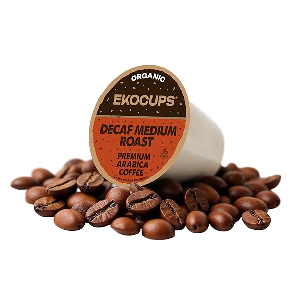 EKOCUPS ORGANIC SWISS WATER DECAF FRENCH ROAST COFFEE PODS, EXTRA 30% MORE COFFEE PER CUP, ARTISAN FAIR TRADE DARK ROAST, FOR KEURIG K CUP MACHINES, RECYCLABLE PODS, 40 COUNT