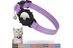 FEEYAR AirTag Cat Collar, Integrated Kitten Collar with Apple AirTag Holder, Reflective GPS Cat Collar with Bell[Purple], Lightweight Tracker Cat Collars for Girl Boy Cats, Kittens and Puppies
