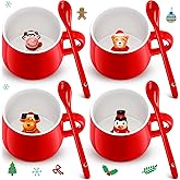 Uiifan 4 Pcs 3D Christmas Coffee Mugs 13.5 oz Hot Cocoa Mug Ceramic Snowman Santa Christmas Tree Penguin Inside Cup Cute Animal Figurine Mug Cartoon Bear cup for Women Men Office Gift(Warm Style)