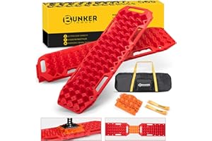 BUNKER INDUST Off-Road Traction Boards with Jack Lift Base,2 Pcs Multifunctional Recovery Track for 4WD UTV SUV Truck-Mud, Snow, Sand Tracks Red Tire Traction Mat with Carry Bag (Gen 9th)