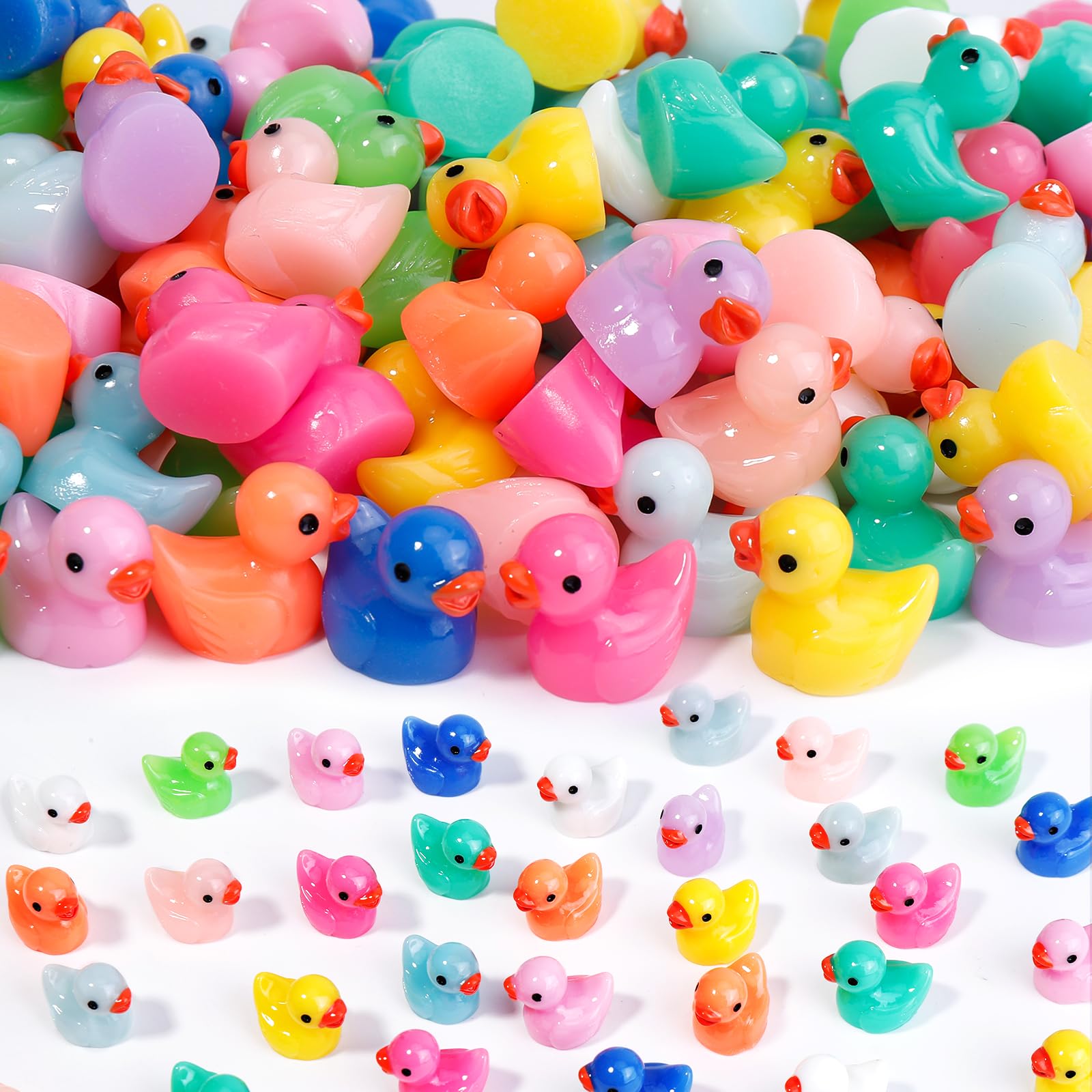 WIURGOHA 150PCS 12 Colors Mini Tiny Resin Ducks Little Miniature Plastic Small Ducks Bulk Figures for Dollhouse Decor Accessories Garden Micro Landscape Aquarium Potted Tiny Homes