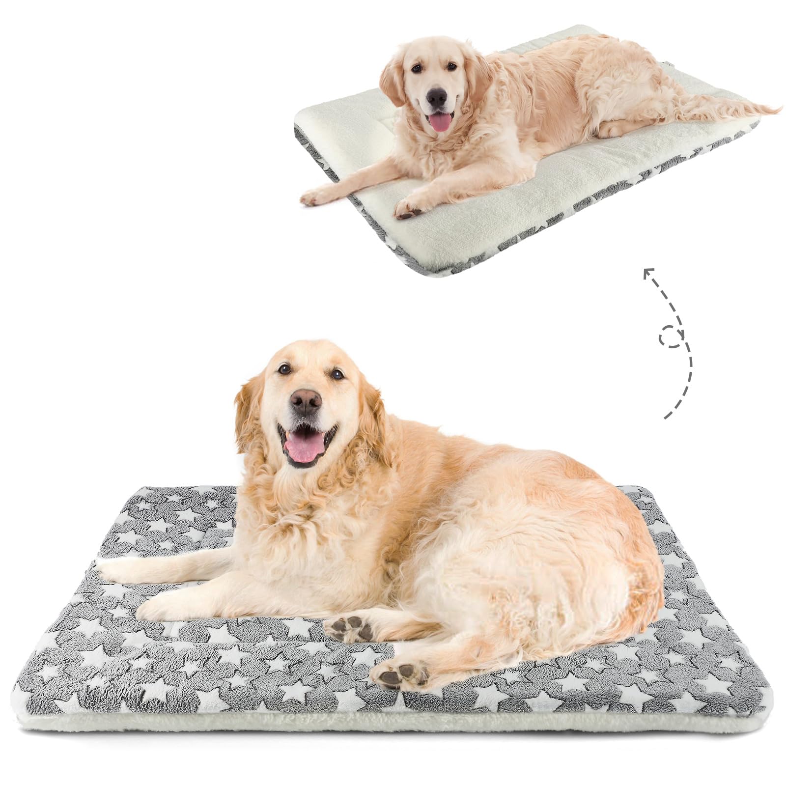 MORA PETS Dog Bed Mat Small Washable Dog Crate Mattress for 42 inch Cage Soft Flat Pet Cushion Bedding Puppy Pillow Blanket for Cats Puppy Dogs Reversible 106x71cm Grey