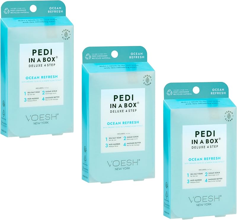 VOESH Pedi in a Box 4 Step Ocean Refresh 3 Pack At-Home Spa Pedicure