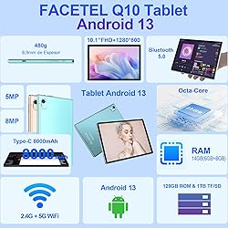 Tablet 10 inch Android 13 Octa-Core 2.0 GHz, 2 in 1