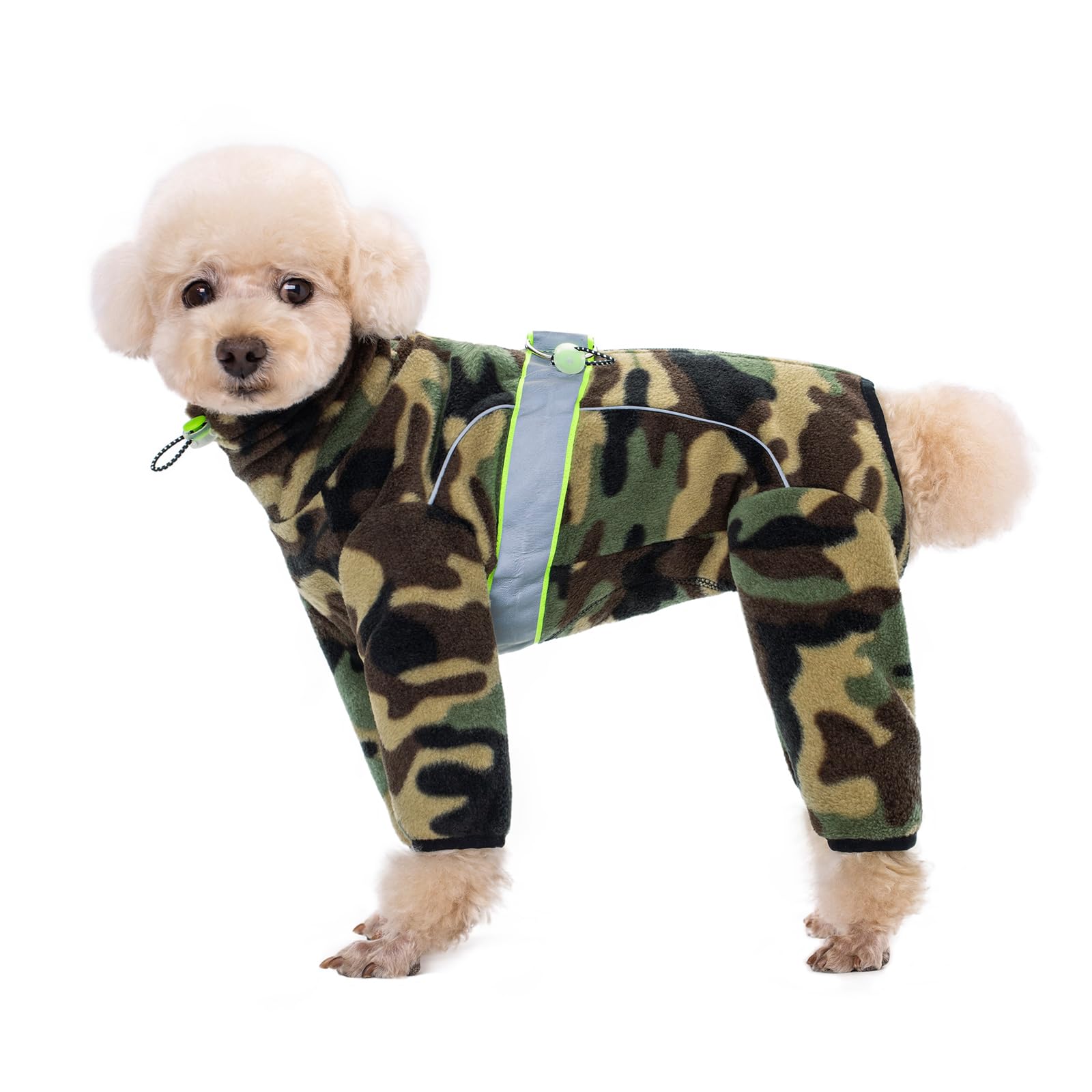 Dog Winter Warm Clothing,Dog Full Coverage Fleece Onesies Pajamas,Adjustable Chest Reflective Strip Dog Jumpsuits Four-Legged Clothing for Small Medium Dogs_2XL(Army Green)