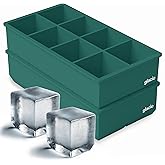Ice Cube Molds – 2-Pack Silicone Trays for 8 Large Square Cubes – Slow-Melt Ice for Whiskey, Cocktails, Coffee & More