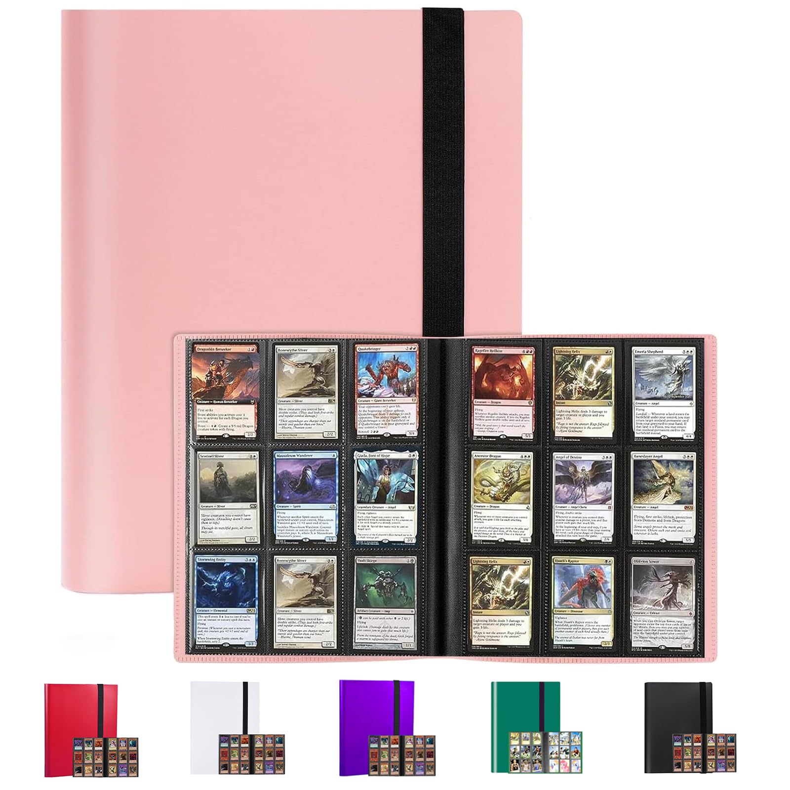9-Pocket Trading Card Binder, Multiple Pocket Trading Card Album With Straps, 360 Side-Loading Pockets, Durable PU Album for Sports Cards，MTG, Pokemon, Yu-Gi-Oh, Football (Pink)