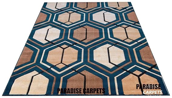 Paradise Carpet Creation Geometric Design Acrylic Wool Soft and Thick Carpet/Rug, 6 x 8 feet Carpet for Living Room/Home, (180 x 235 cms) Blue