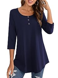 BAISHENGGT Women's 3/4 Sleeve Tunic Tops Button