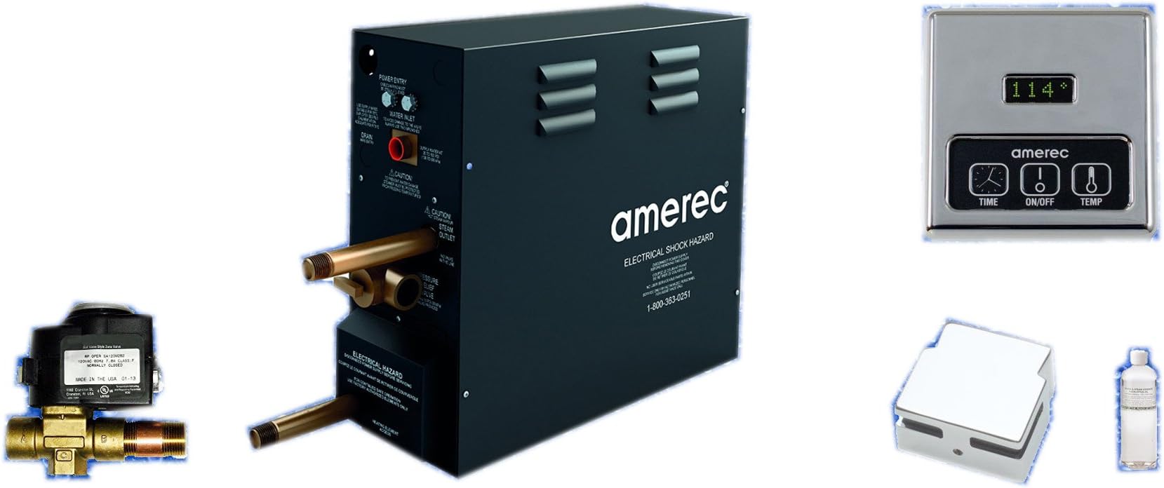 Amerec AK 4.5 KW Steam Bath Generator with KT60 Time and Temperature Control - Steam Head - Autoflush and Free Aroma Therapy Oil