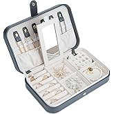 V-LAFUY Travel Jewelry Box for Women Travel Jewelry Box Organizer, 2 Tier Portable Small Jewelry Organizer for Earrings Rings Necklaces Watch Bracelets, Grey B