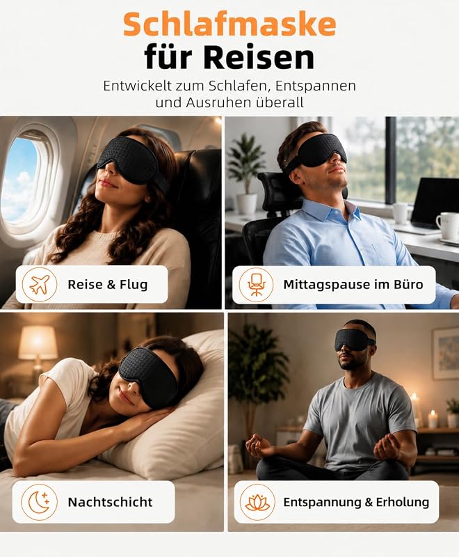 3D Schlafmaske mit Gewicht für Frauen & Herren, Lichtblockierend, Schwarz