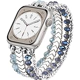 MOFREE Beaded Bracelet Compatible with Apple Watch Band 38mm/40mm/41mm/42mm, Fashion Elastic Stretch Women Bands for iWatch Series 11/10/9/8/7/SE/6/5/4/3/2/1 iPhone Watch Strap Bands (Blue/Silver)