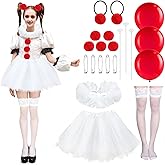 Croloose 21 Pcs Halloween Clown Costume Accessories Set for Women Creepy Costume Include White Tutu Skirt Ruffled Fake Collar Red Color Balloon Clown Collar Movie Outfit for Halloween Cosplay Supplies
