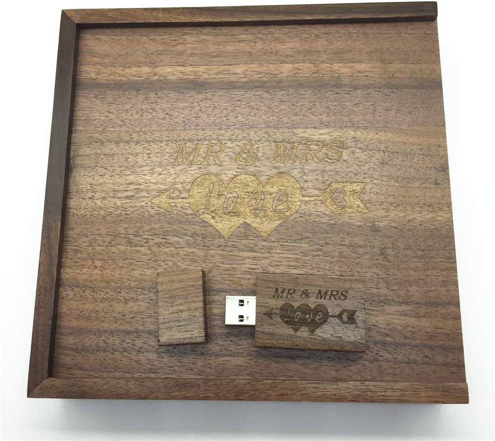 LXSINO 32GB USB 3.0 Flash Drive Engraved 'MR & MRS' and 'LOVE', Wood USB Stick with Box (170x170x35mm) for Wedding Couple - Image 4