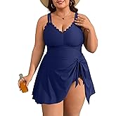 Charmo Plus Size Swimsuit for Women Swim Dress Scalloped One Piece Tummy Control Bathing Suit Ruched Swim Suits 2025