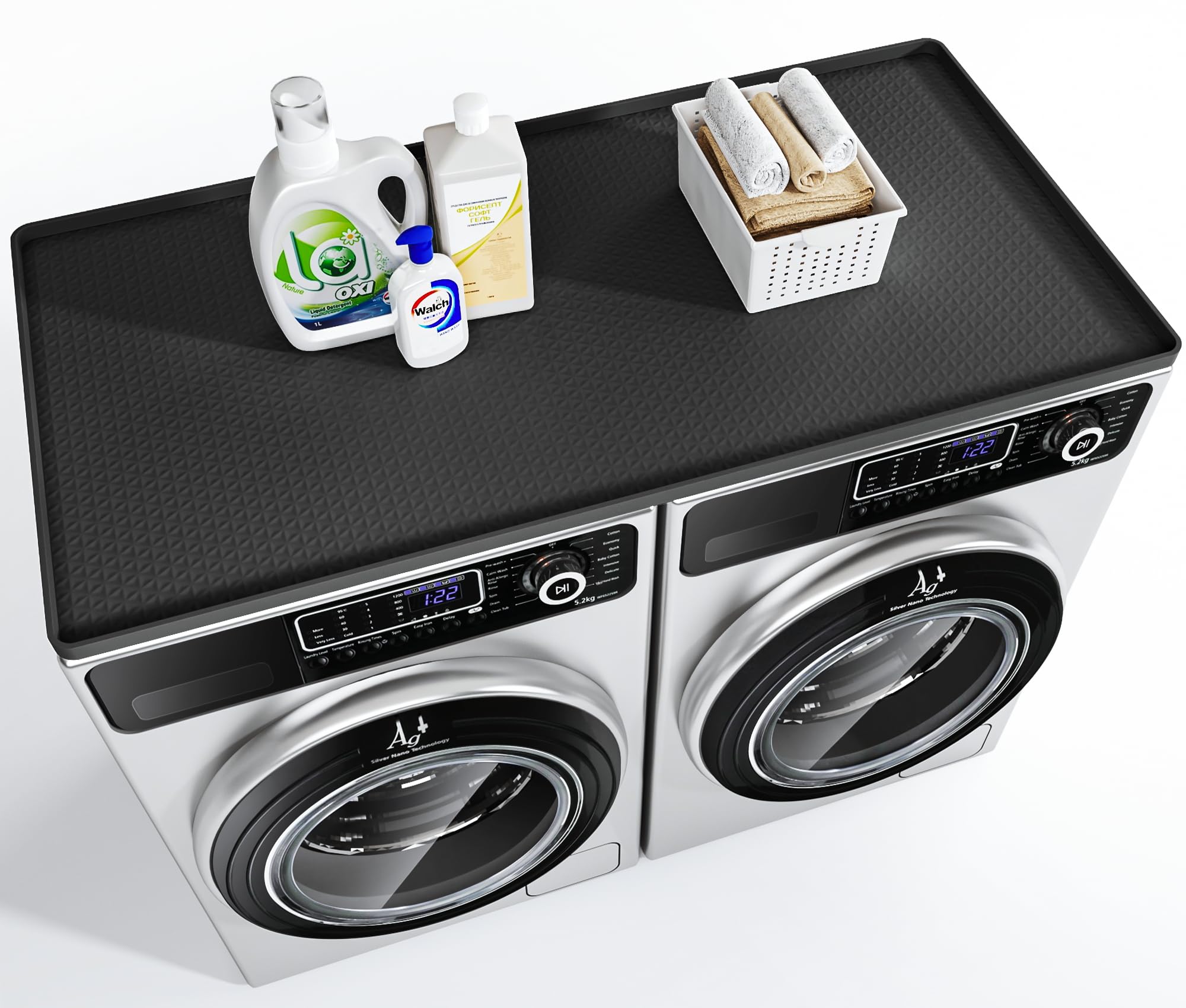 Photo 1 of Washer Dryer Countertop, 54" x 27.5" Large Washer and Dryer Covers for The Top, Non-Slip Waterproof Silicone Dryer Top Protector Mat, Washer Dryer Topper for Laundry Room Kitchen Home?Black?