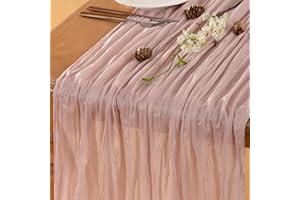 LINXTAR Dusty Pink Valentine's Day Table Runner Cheesecloth Table Runner 10FT Rustic Sping Table Runner 35 x 122 Inches Boho Decoration for Home Wedding Baby Shower Birthday Party