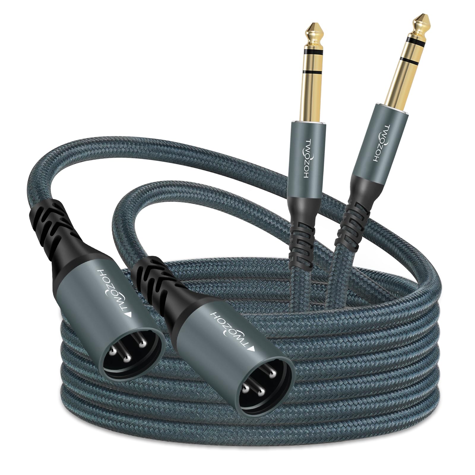 Twozoh Jack 6.35mm to XLR Male 3Pin Audio Cable 2M 2 Pack, Braided XLR Male to 1/4 TRS Stereo Guitar Cable (Professional/HiFi)