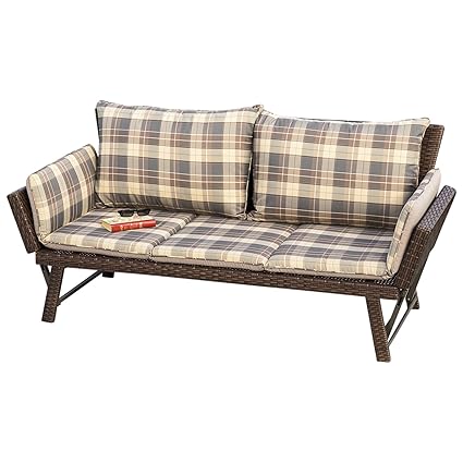 gartenmoebel-einkauf Garten - Funktions Liegesofa Venezia 204cm mit klappbaren Seitenlehnen, Geflecht Mocca, mit Wendeauflage