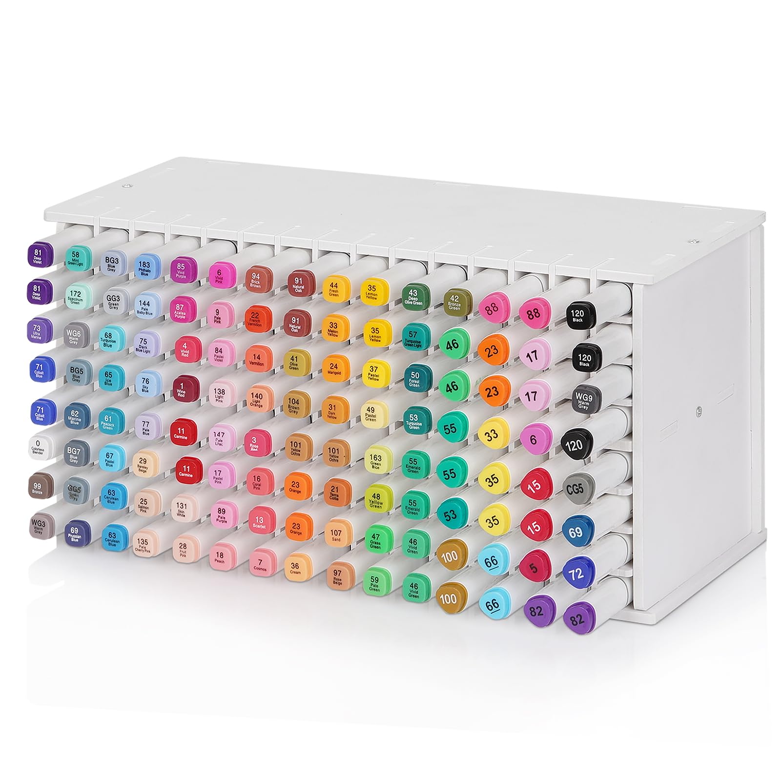 Loghot Marker Storage Organizer - 120 Slot Art Supply Organizer with Removable Divider for Desk (White, 120 holes)