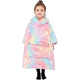 Glow in The Dark Wearable Blanket Hoodie for Kids Toddlers Sherpa Blanket Sweatshirt with Pocket 2-6 Year Old Girl Birthday Gifts