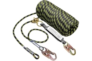YUBISEC Vertical Lifeline Assembly 25FT, Polyester Rope Harness Safety with Two Grab Snap Hooks Shock Absorber, Fall Protection Safety Rope for Roofing Work, ANSI Compliant