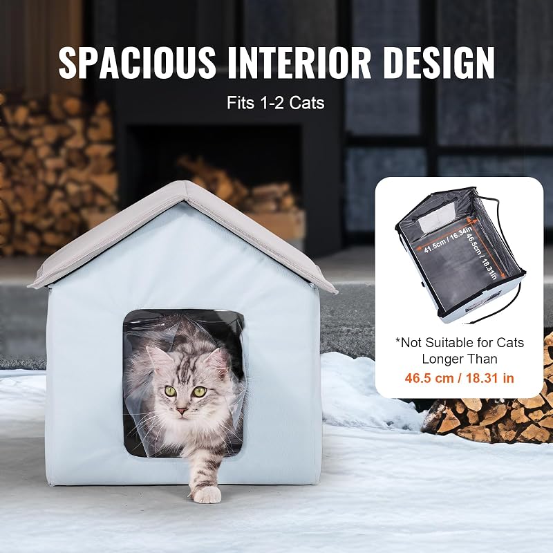 Cuccia per gatti riscaldata, per esterni con temperatura regolabile e timer, per gatti pieghevole in tessuto Oxford 600D con cuscino riscaldato per l'inverno