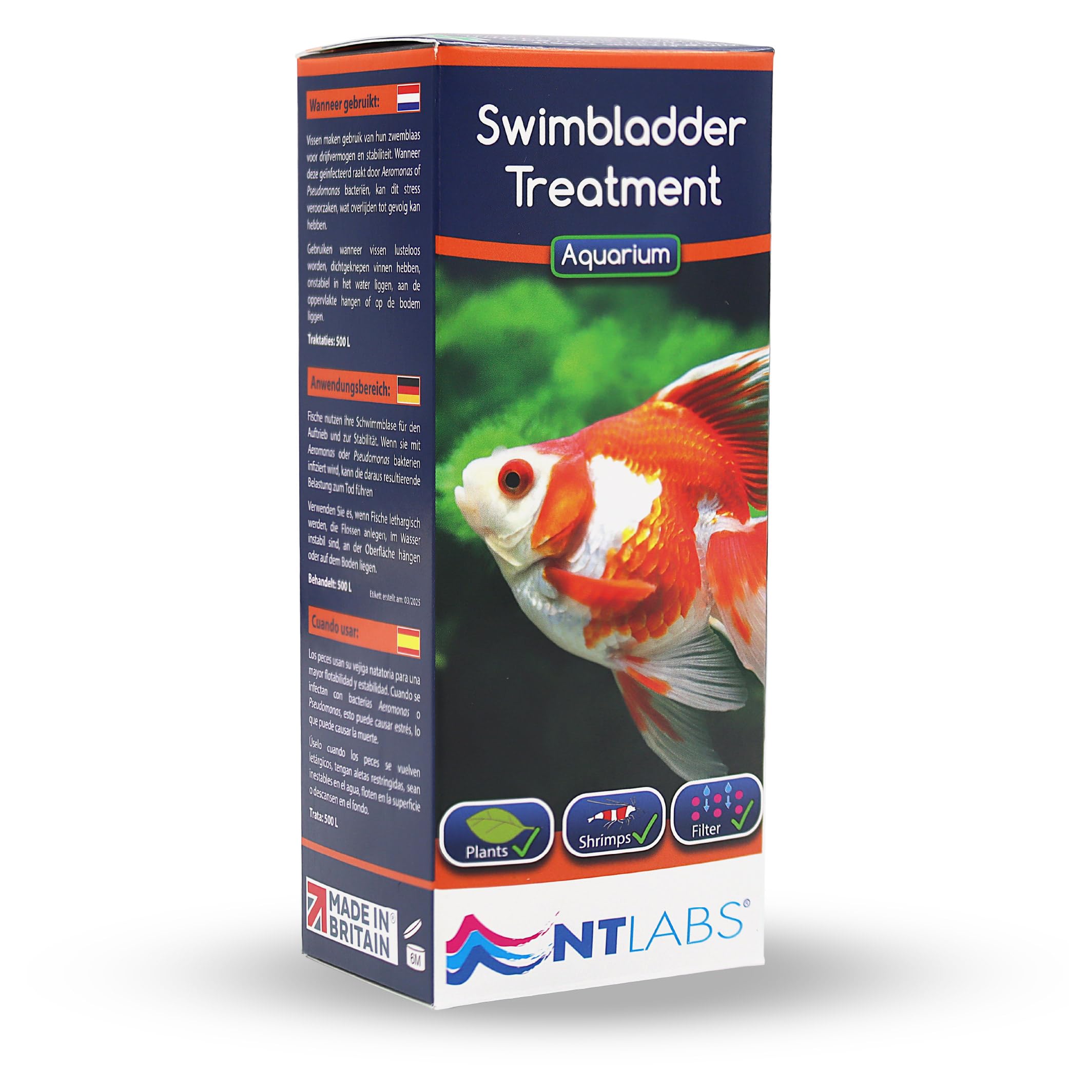 NT Labs Aquarium Swimbladder Treatment, Tropical and Coldwater Aquarium Medicine, Treats Fish Buoyancy & Stability Issues, Treatment for Internal Bacterial Infections (100ml - Treats 500L)