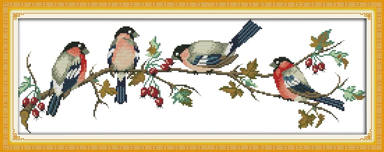 DIY Home Decor Bullfinches Stamped Cross Stitch Kits Egypt Threads 68x25CM Embroidery Kits (No Frame)