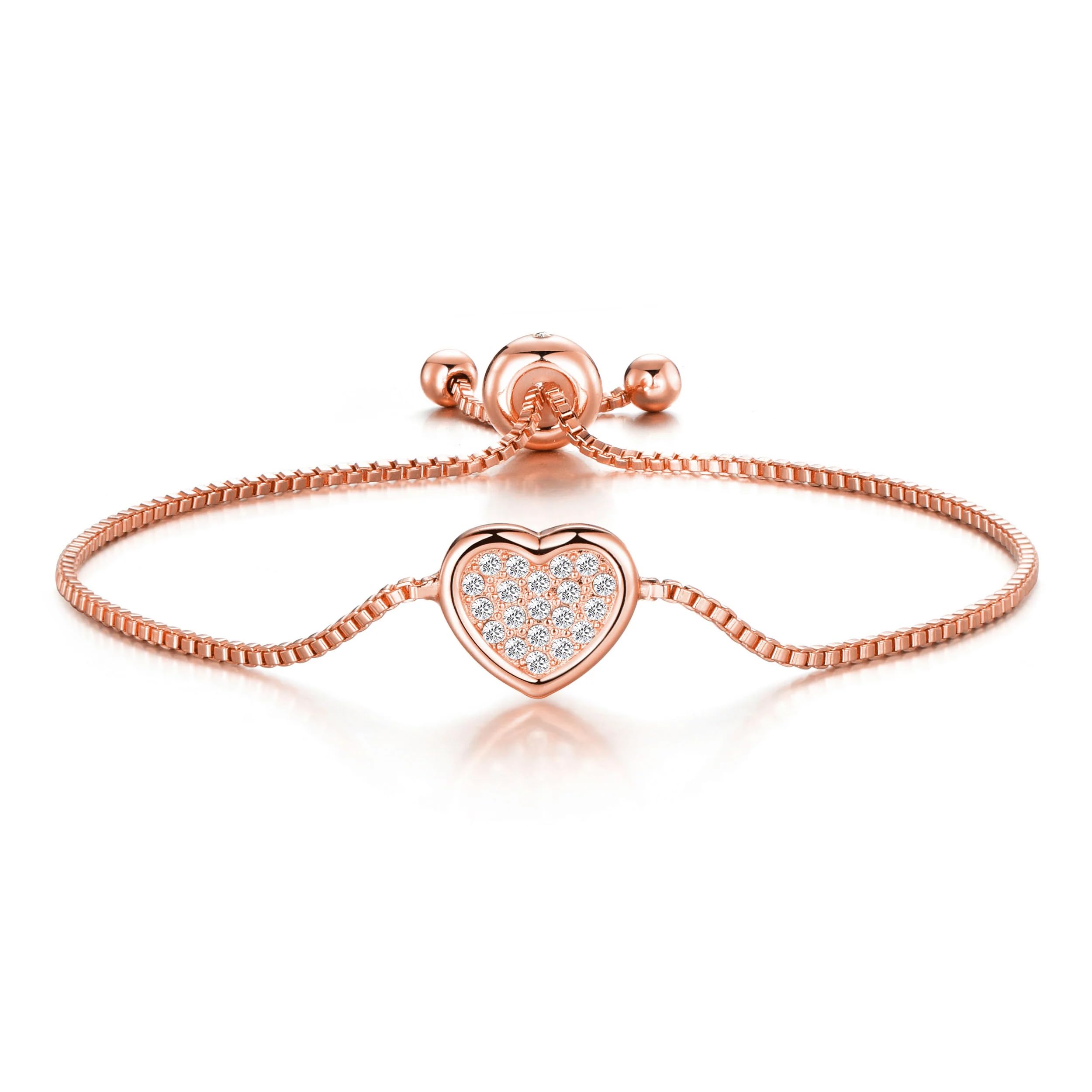 Philip Jones Rose Gold Plated Pave Heart Friendship Slider Bracelet Created with Zircondia® Crystals