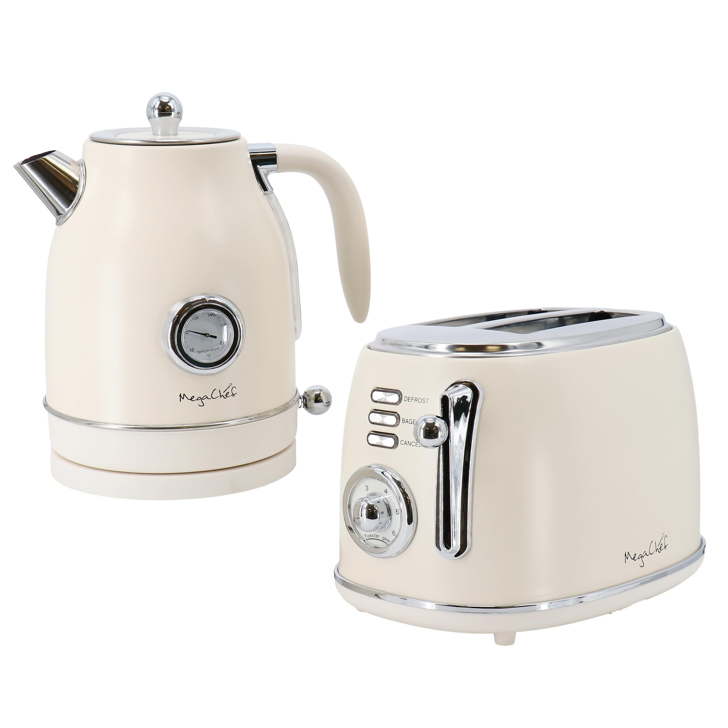 Photo 1 of MegaChef 1.7 Liter Electric Tea Kettle and 2 Slice Toaster Combo in Matte Cream (Cream)