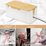 CRROEL Cable Tidy Box Set 2 Bamboo Lid Cord Management Power Strip Organizer view 6