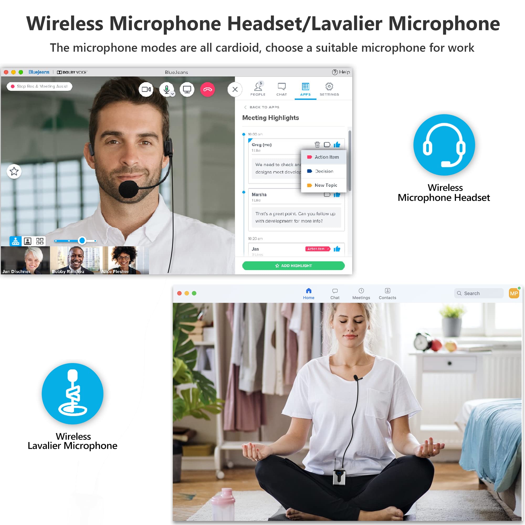 Bietrun Wireless USB Microphone for Computer, UHF Wireless Headset Mic and Lapel Lavalier Microphone System with USB Receiver for PC/Desktop/Laptop, Plug&Play, for Zoom, Meeting, Podcast, Recording