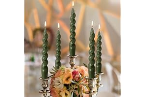 Zhengmy 4 Pcs Olive Green Spiral Taper Candle 7 Inch Twisted Long Wax Dinner Candlestick for Fall Halloween Christmas Holiday Valentines Wedding Birthday Baby Shower Table Decor(Solid)