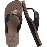 KuaiLu Men's Yoga Mat Leather Flip Flops with Arch Support Comfortable Cushion Walking Thong Sandals Slip On Indoor Outdoor