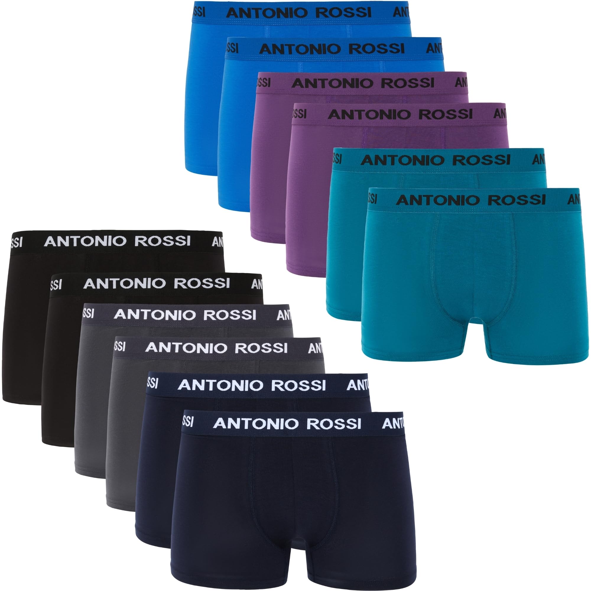 ANTONIO ROSSI Herren (12er-pack) Herren-boxer-hipster Fitted Boxer Hipsters, Schwarz, Blau, Grau, Grün, L EU