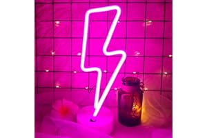 VIFULIN Pink Lightning Bolt Neon Signs Light, Pink Neon Sign Aesthetic Room Decor for Bedroom Aesthetic Battery/USB Operated Lightning Bolt Light, Gift Idea Preppy Room Decor LED Light with Base(Pink)