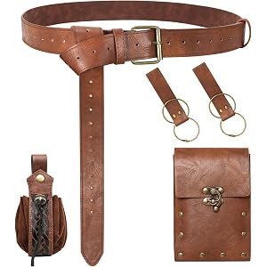 TobWeaL Medieval Renaissance Belt Set - Ren Faire Accessories Faux Leather Cosplay for Halloween LARP Viking